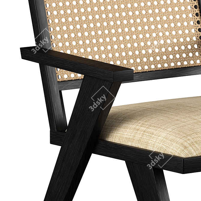 Elegant Black Upholstered Cane Chair 3D model image 10