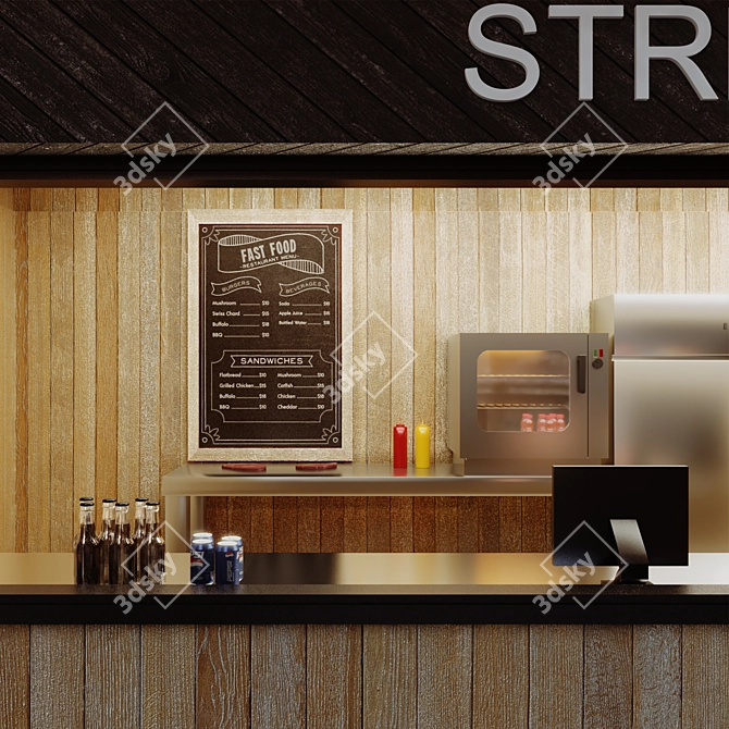 Urban Eats: Compact Street Food Kiosk 3D model image 3