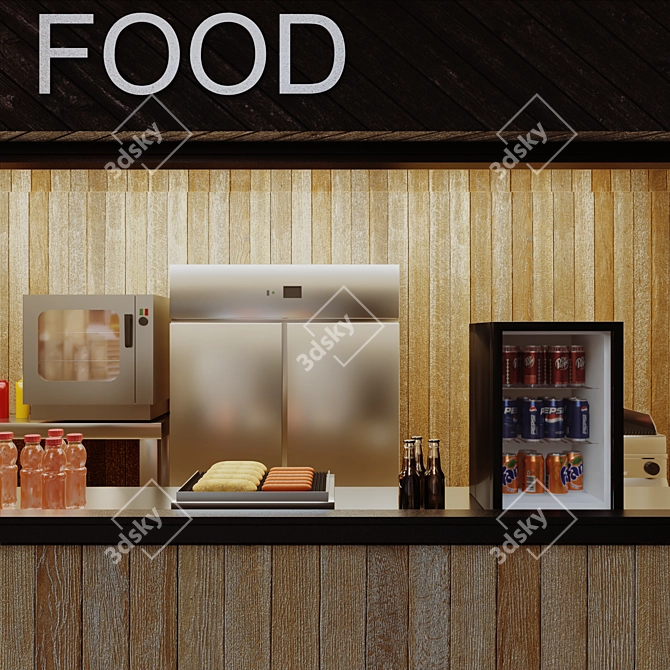 Urban Eats: Compact Street Food Kiosk 3D model image 4