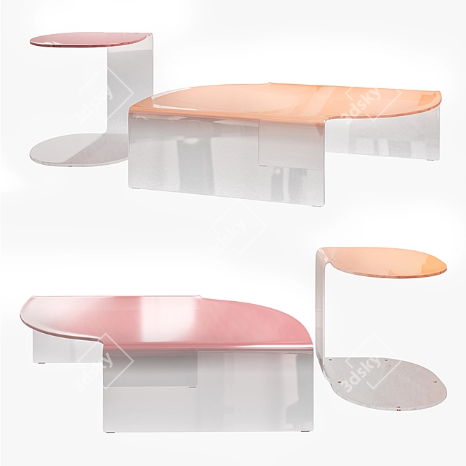 Elegant Silk Screen Glass Coffee Table 3D model image 5