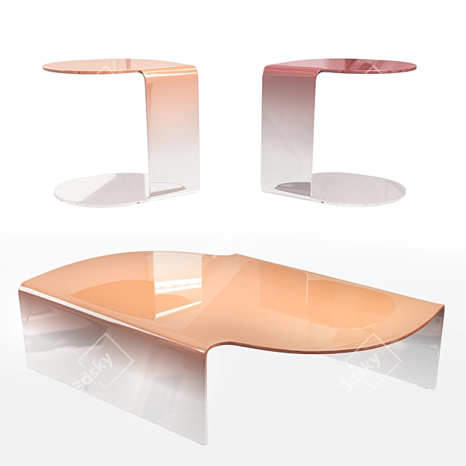 Elegant Silk Screen Glass Coffee Table 3D model image 6