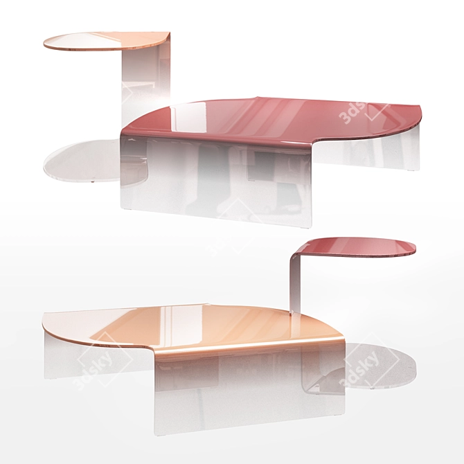 Elegant Silk Screen Glass Coffee Table 3D model image 7