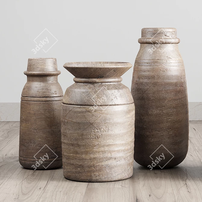 Traditional Indian Wood Vase 3D model image 3