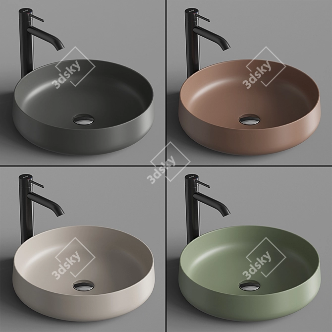 Elegant Round Sink & Bozz Mixer 3D model image 3