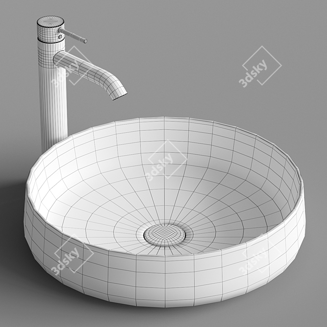 Elegant Round Sink & Bozz Mixer 3D model image 4