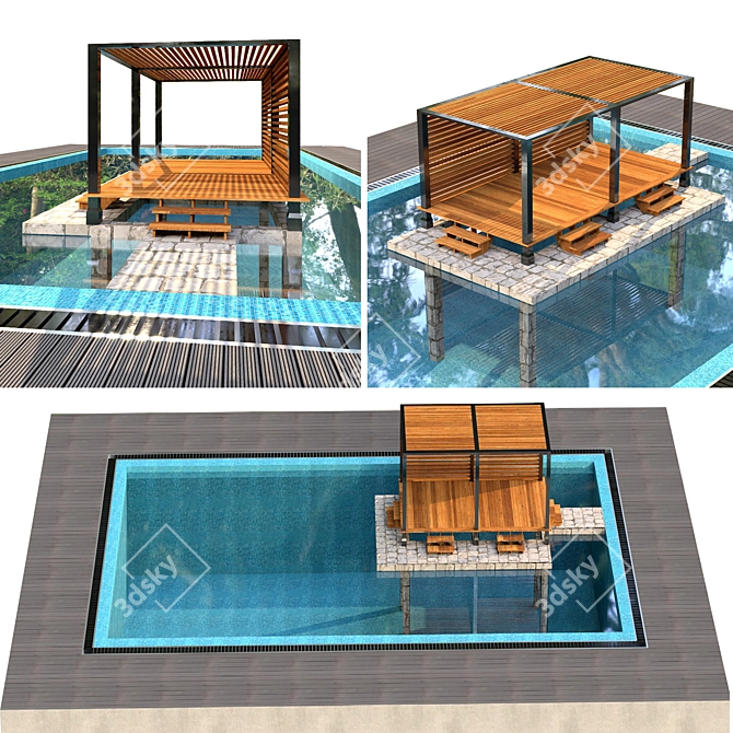 Island Oasis Pool with Pergola 3D model image 1