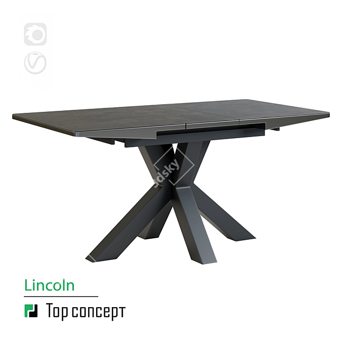 Folding Lincoln Table: Sleek Glass and Metal 3D model image 2