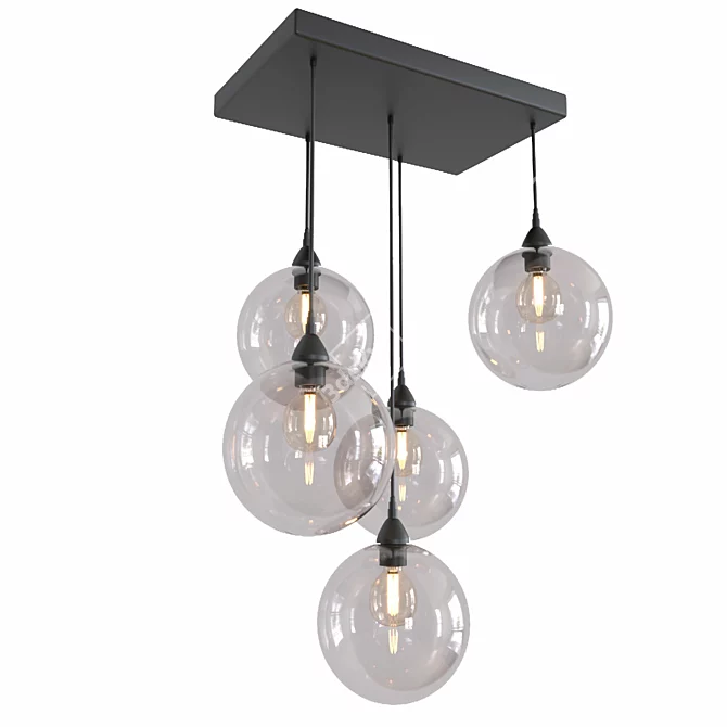 Modern Black Rectangular 5-light Pendant 3D model image 2