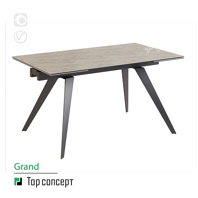 Grant Folding Table (160+80) - Metal Frame, Spanish Ceramic Top 3D model image 1