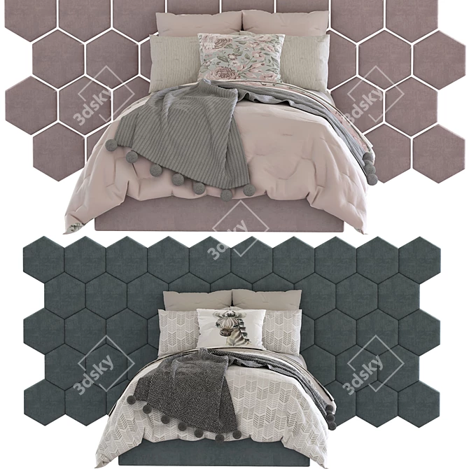 Modern Stylish Bed Set 3D model image 2