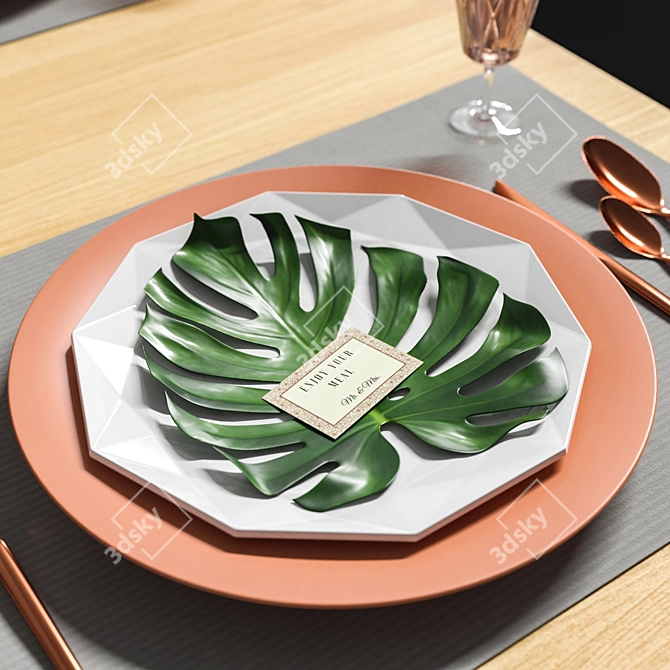 Elegant Leaf-themed Table Setting 3D model image 2