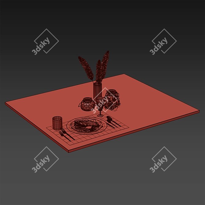 Elegant Leaf-themed Table Setting 3D model image 6