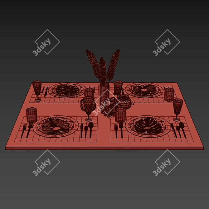 Elegant Leaf-themed Table Setting 3D model image 10