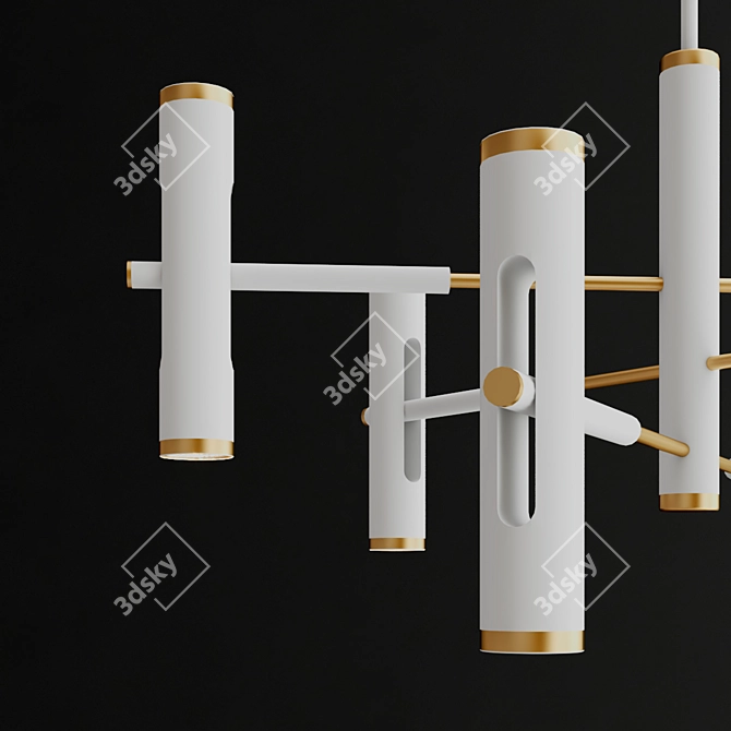 Duplex 12-Light Pendant in White with Gold Trim - Favourite 3D model image 3