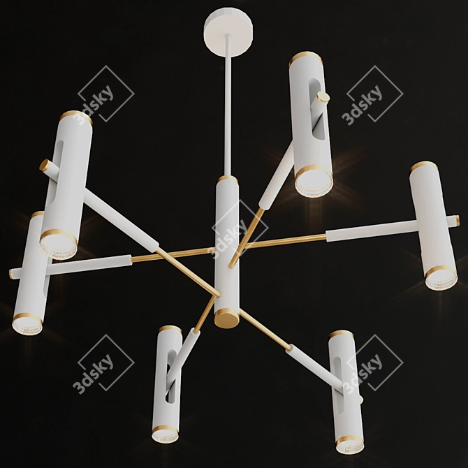 Duplex 12-Light Pendant in White with Gold Trim - Favourite 3D model image 4