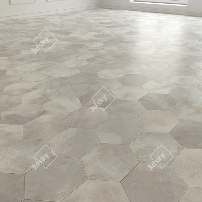 Hexagon Cloud Stone Porcelain Tile 3D model image 2