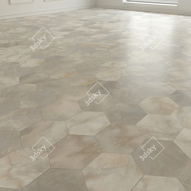 3D Porcelain Stoneware Tile: Big Hexagon Cloud Stone 3D model image 2