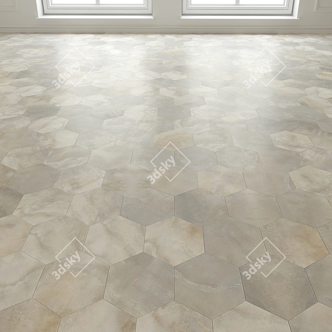 3D Porcelain Stoneware Tile: Big Hexagon Cloud Stone 3D model image 3