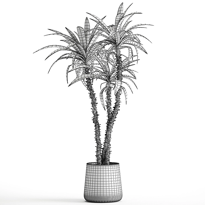 Exotic Plant Collection in Rusty Metal Pot 3D model image 6