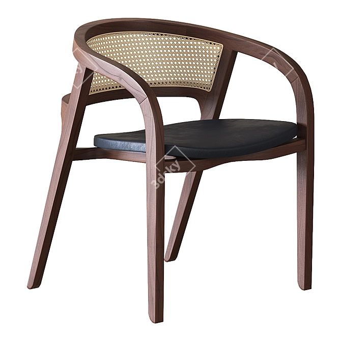 Modern Wooden Dining Chair with Rattan Back 3D model image 1