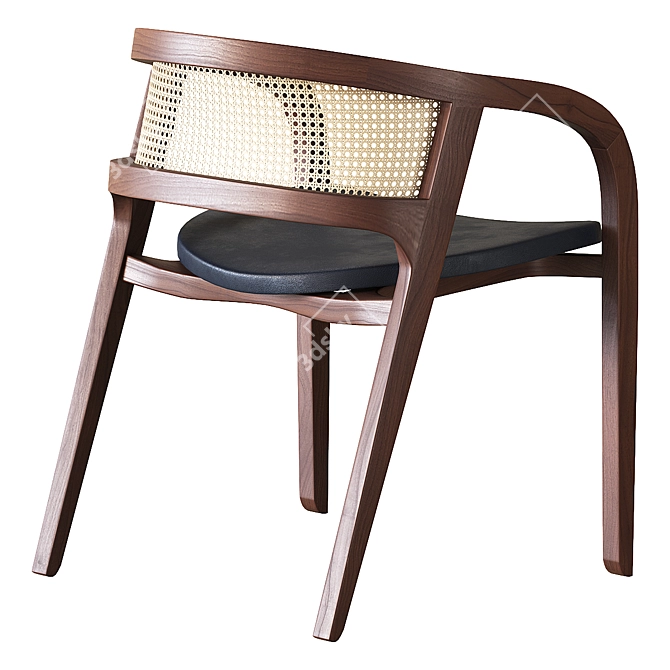 Modern Wooden Dining Chair with Rattan Back 3D model image 2