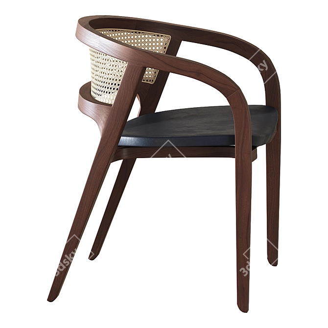 Modern Wooden Dining Chair with Rattan Back 3D model image 3