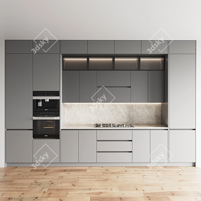 Modern Kitchen Set 085: Gas Hob, Oven, Coffee Machine, Sink & Hood 3D model image 3