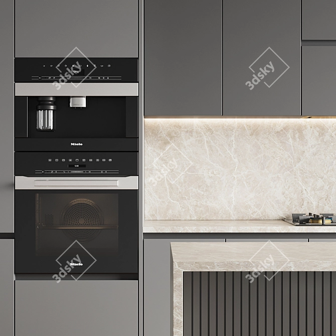 Modern Kitchen Set 085: Gas Hob, Oven, Coffee Machine, Sink & Hood 3D model image 5