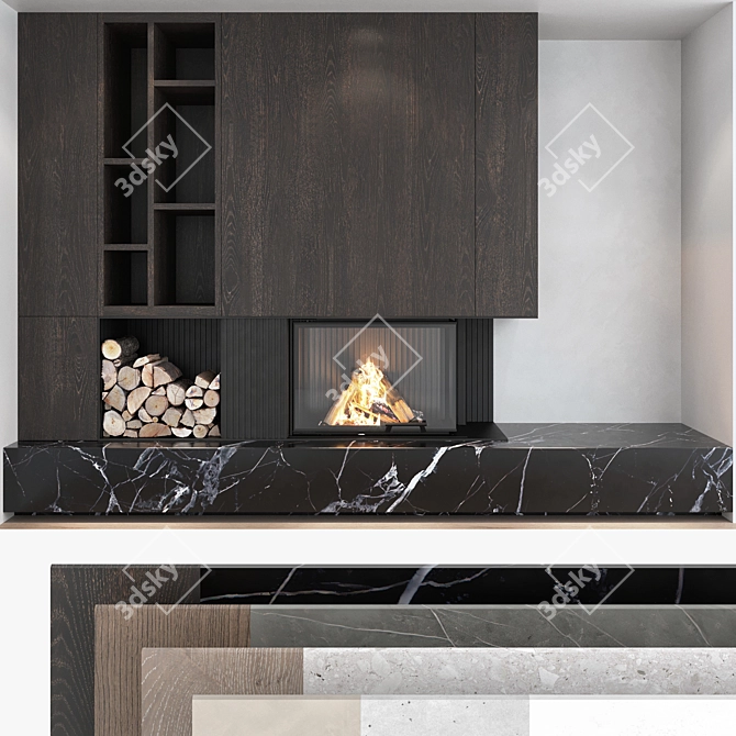 Modern Fireplace Wall Set 05 3D model image 1