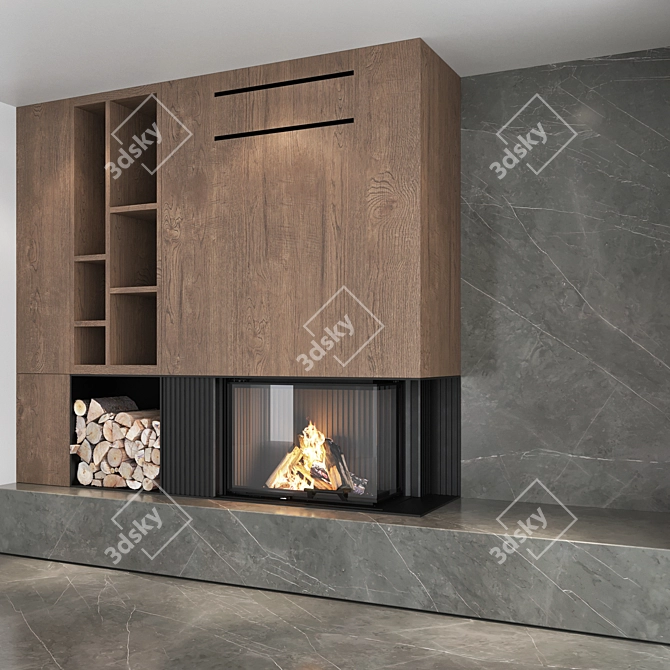 Modern Fireplace Wall Set 05 3D model image 2