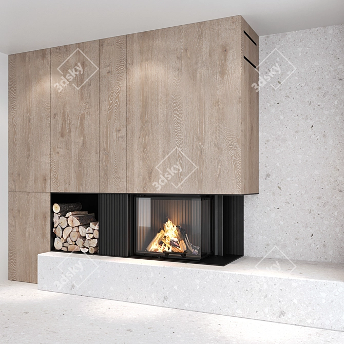 Modern Fireplace Wall Set 05 3D model image 3