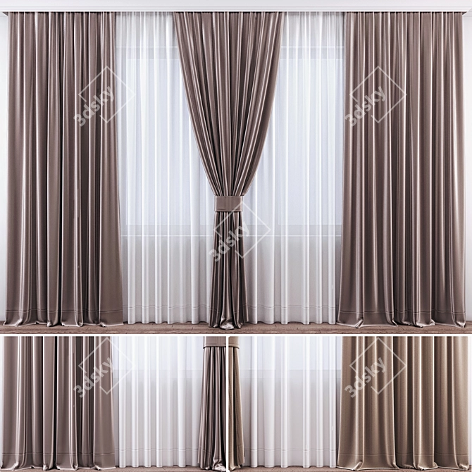 Luxury Velvety Silk Curtains 3D model image 1