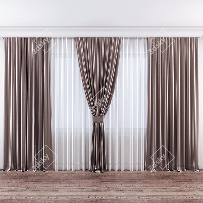 Luxury Velvety Silk Curtains 3D model image 2