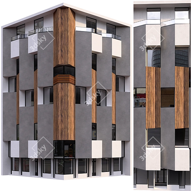 9 Floor Residential Building with Shops 3D model image 1