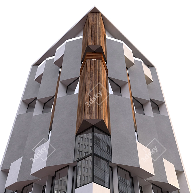 9 Floor Residential Building with Shops 3D model image 2