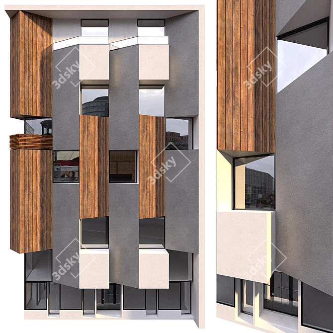 9 Floor Residential Building with Shops 3D model image 3