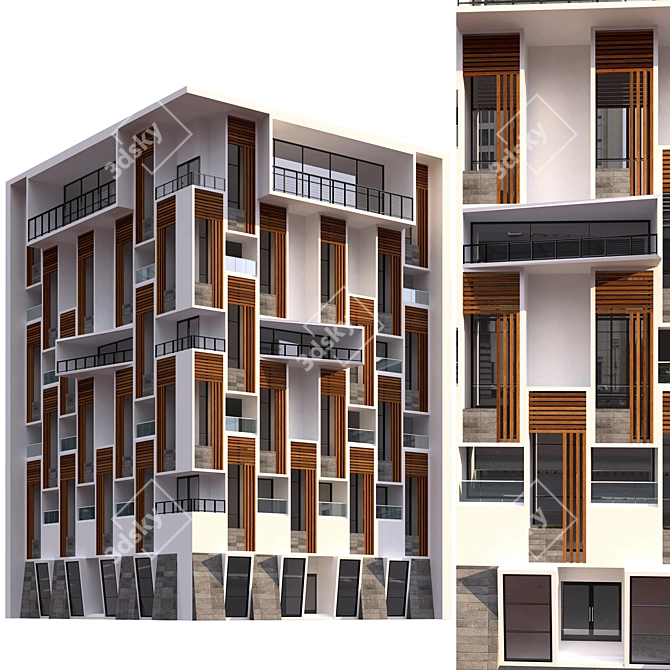 Elegant 13 Floor Residential Building 3D model image 1