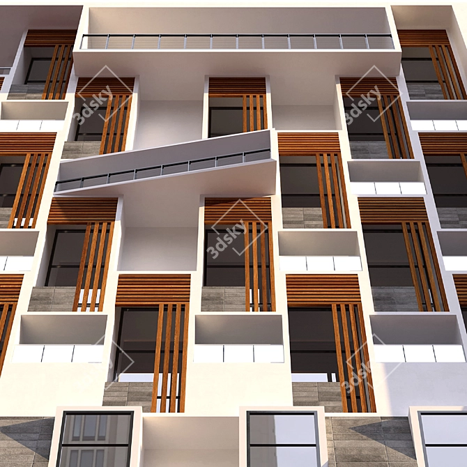 Elegant 13 Floor Residential Building 3D model image 2