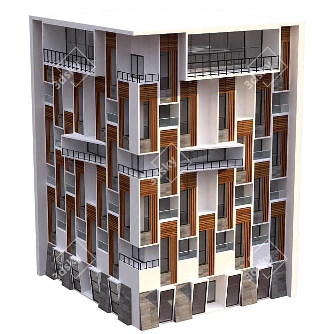Elegant 13 Floor Residential Building 3D model image 3