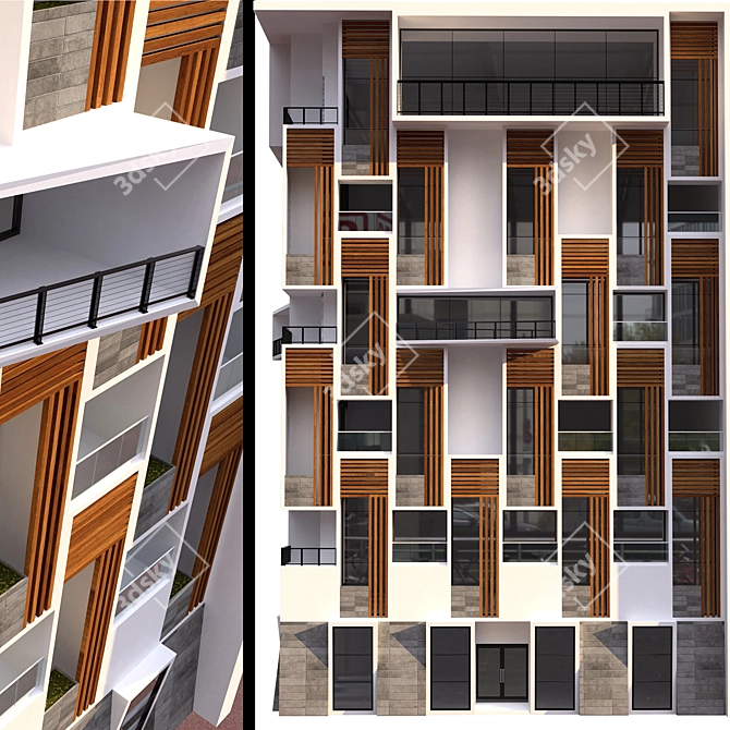 Elegant 13 Floor Residential Building 3D model image 4