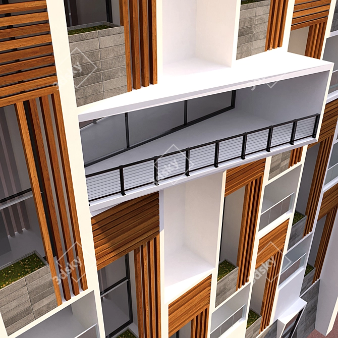 Elegant 13 Floor Residential Building 3D model image 5