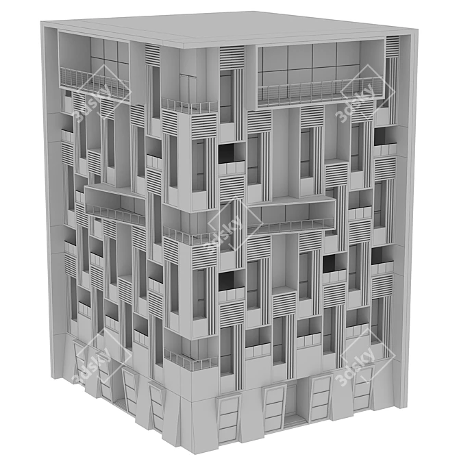 Elegant 13 Floor Residential Building 3D model image 6