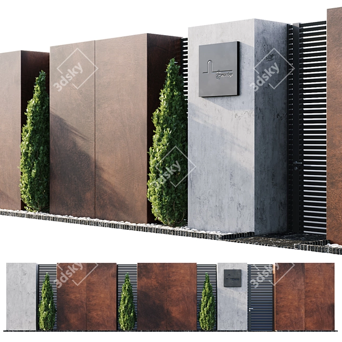 Durable Steel Fence: 14m Length, 3m Height 3D model image 1