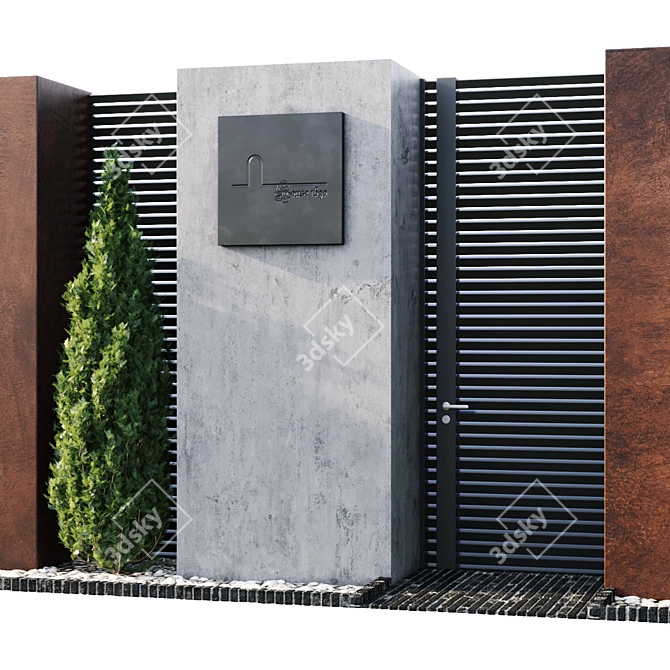 Durable Steel Fence: 14m Length, 3m Height 3D model image 2