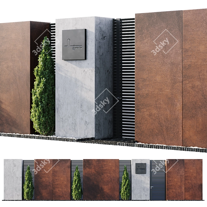 Durable Steel Fence: 14m Length, 3m Height 3D model image 3