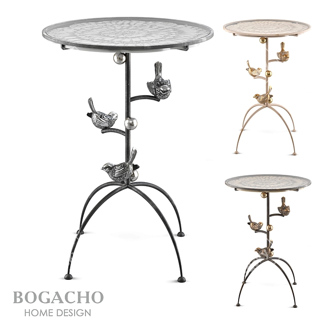 Terra Birds Table: Elegant Steel and Marble Design 3D model image 1