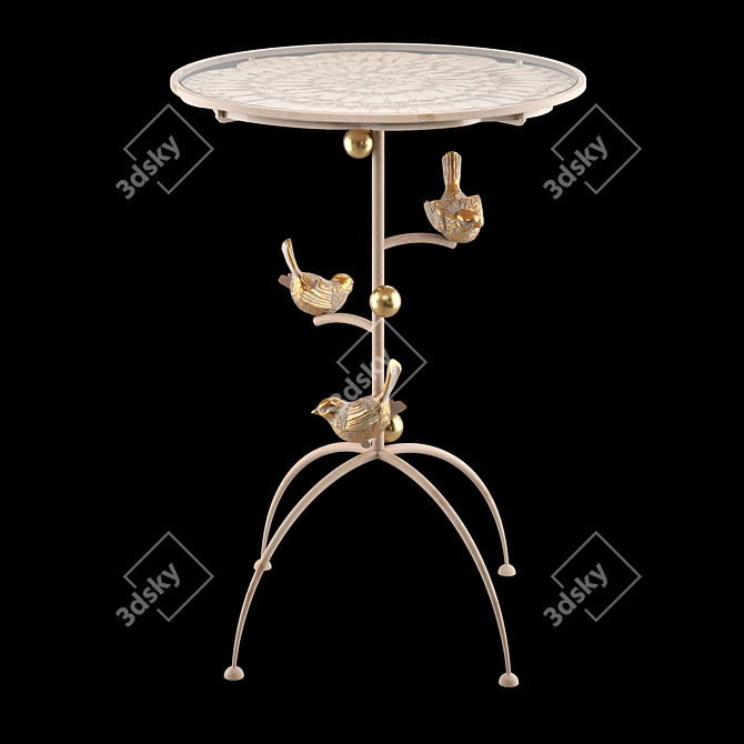 Terra Birds Table: Elegant Steel and Marble Design 3D model image 2