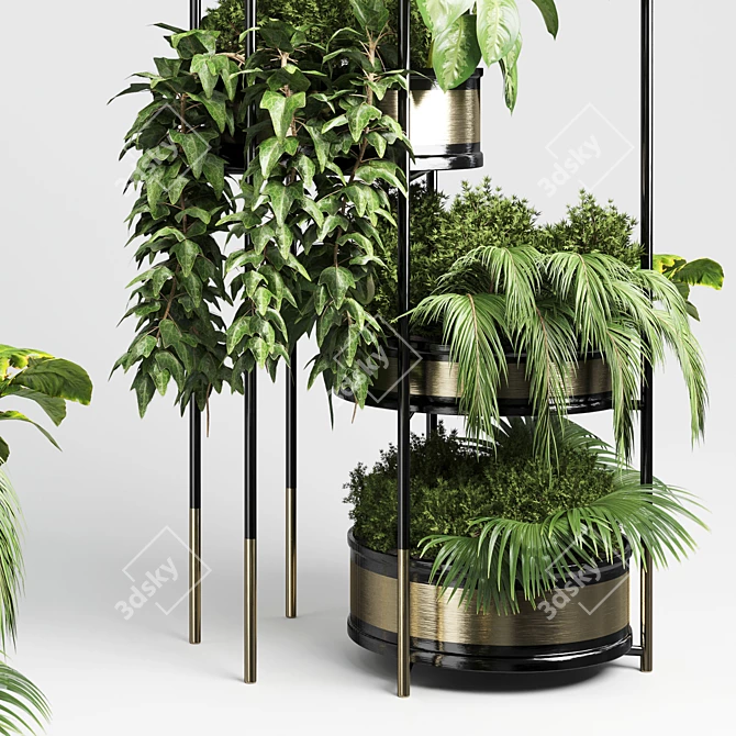 Metal Plant Stand with Vase 3D model image 1