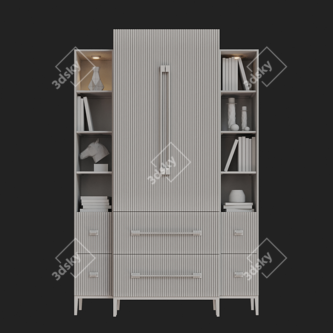 Elegant Black Satin Cabinet - 50cm Depth, 137cm Width, 213cm Height 3D model image 3