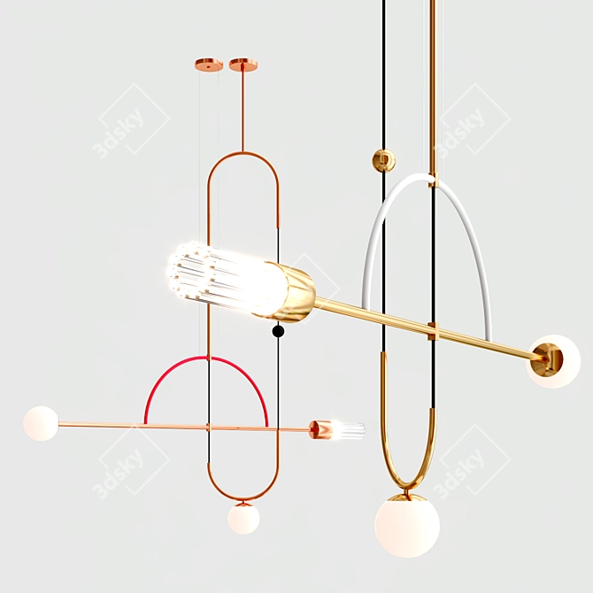 Sleek Brass and Glass Suspension Lamp 3D model image 3